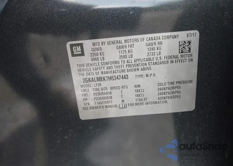 2017 GMC Terrain Sle-1 from USA, damaged, VIN 2GKALMEK7H6347443